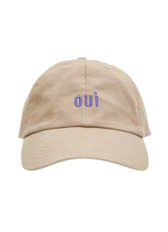 Clare V. - Cotton Baseball Hat in Khaki with Royal Embroidered Oui