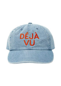 Clare V. - Denim Baseball Hat in Blue with Bright Poppy Deja Vu