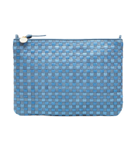 Clare V. - Flat Clutch in Light Blue Woven Checker