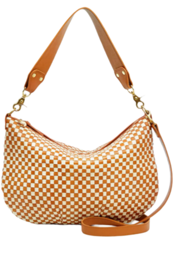 Clare V. - Moyen Messenger in Natural & Cream Woven Checker