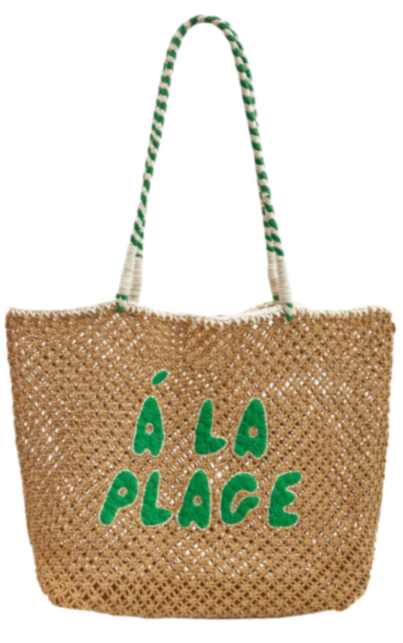 Clare V. - L'Ete Tote in Tan Crochet with Green A La Plage