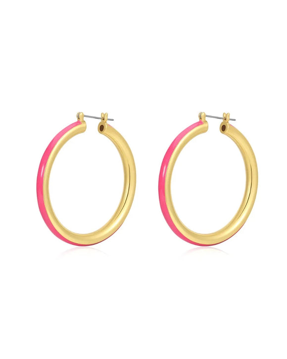 Luv AJ - Stripe Amalfi Hoops in Hot Pink/Gold