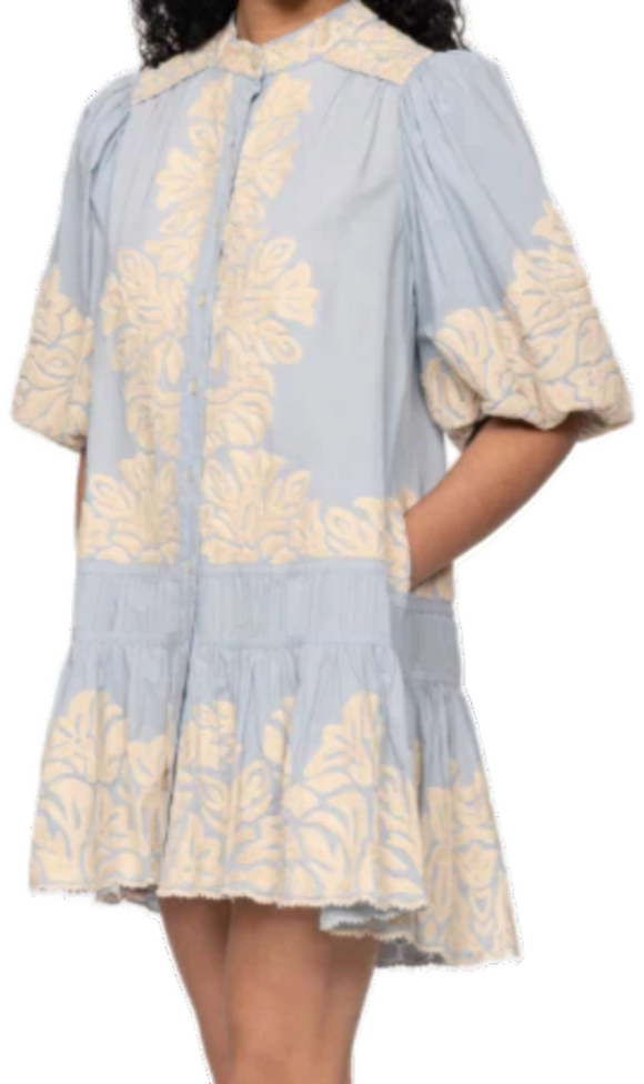 Sea - Alexandra Embroidery Bubble Sleeve Tunic in Blue