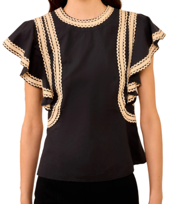 Ulla Johnson - Anora Flutter Sleeve Top in Noir