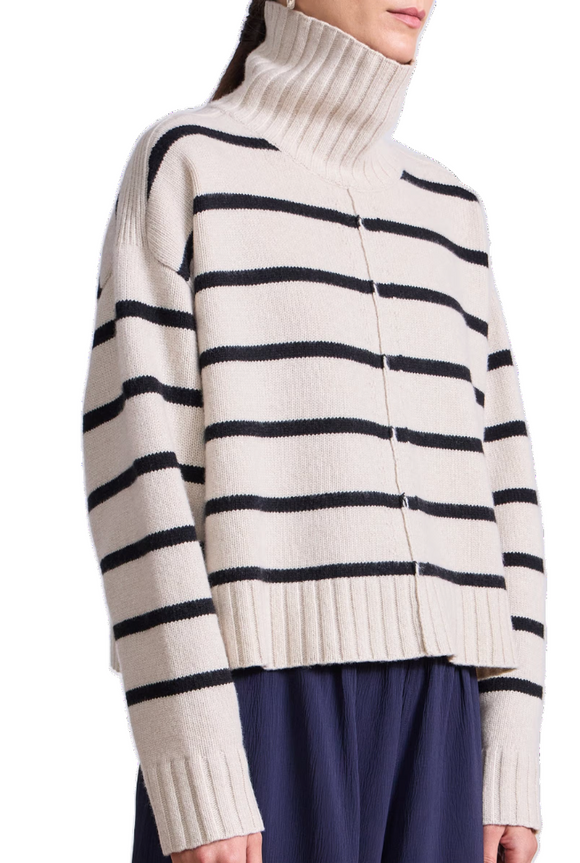 Apiece Apart - Ari Cropped Turtleneck in Cream & Black Stripe