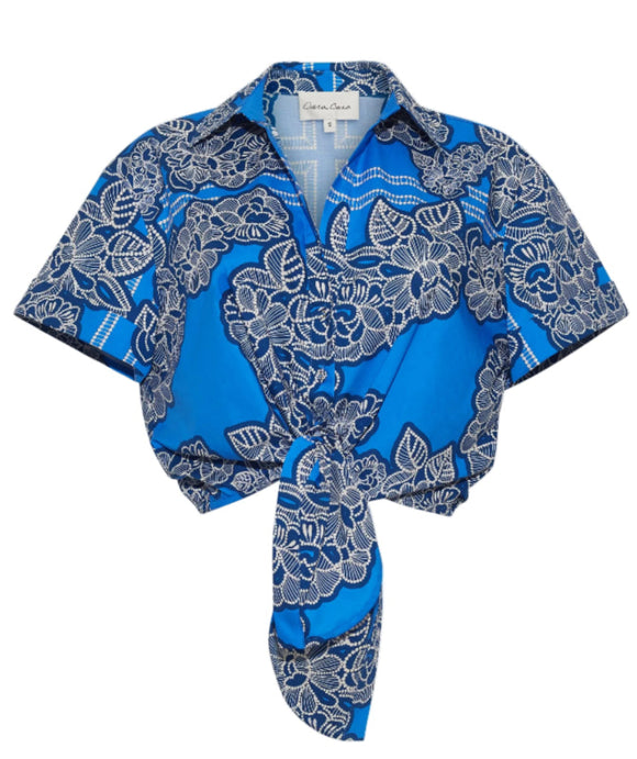 Cara Cara - Asbury Top in Carved Petals Cobalt