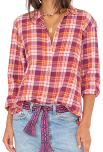Xirena - Beau Shirt in Pink Orange Plaid
