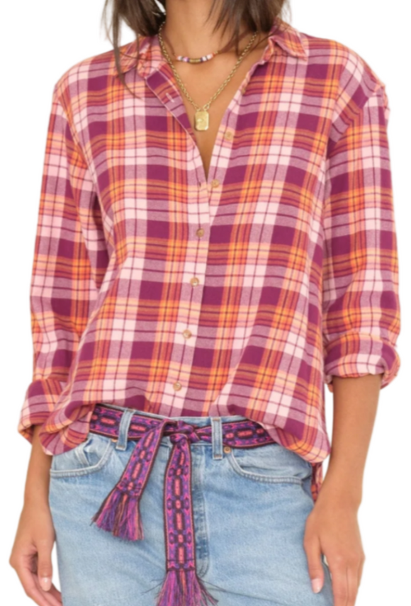 Xirena - Beau Shirt in Pink Orange Plaid