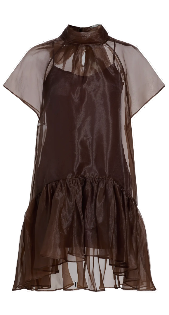SIMKHAI - Beaux Tiered Mini Dress in Chocolate
