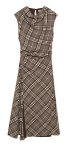 SIMKHAI - Burke Draped Midi Dress in Chocolate Plaid