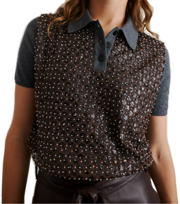 Tanya Taylor - Camilla Knit Top in Dark Heather Grey/Bronze Multi