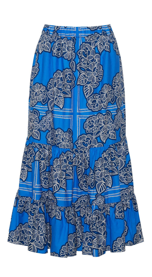 Cara Cara - Chase Skirt in Carved Petals Cobalt