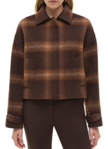SIMKHAI - Colby Plaid Jacket in Chocolate Plaid