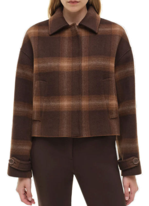 SIMKHAI - Colby Plaid Jacket in Chocolate Plaid