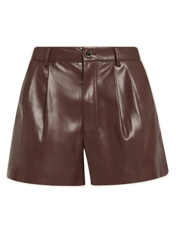 Alice + Olivia - Conry Vegan Leather Pleated Short in Dark Chocolate