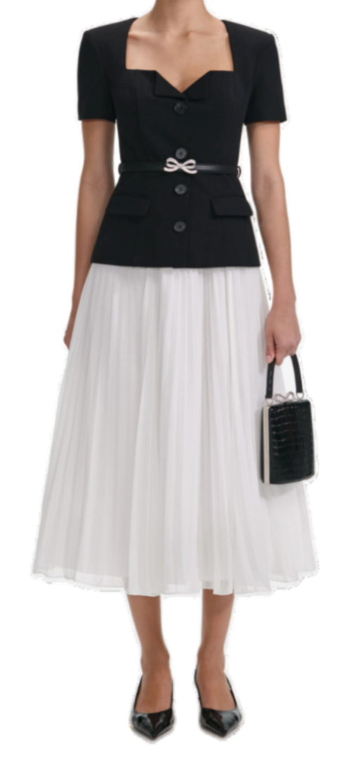 Self Portrait - Tailored Contrast Chiffon Midi Dress in Black