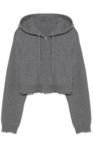SIMKHAI - Dakota Cropped Hoodie in Heather Grey