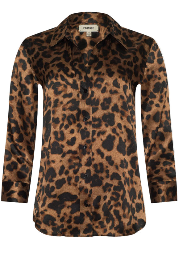L'AGENCE - Dani 3/4 Sleeve Blouse in Brown Multi Amur Leopard