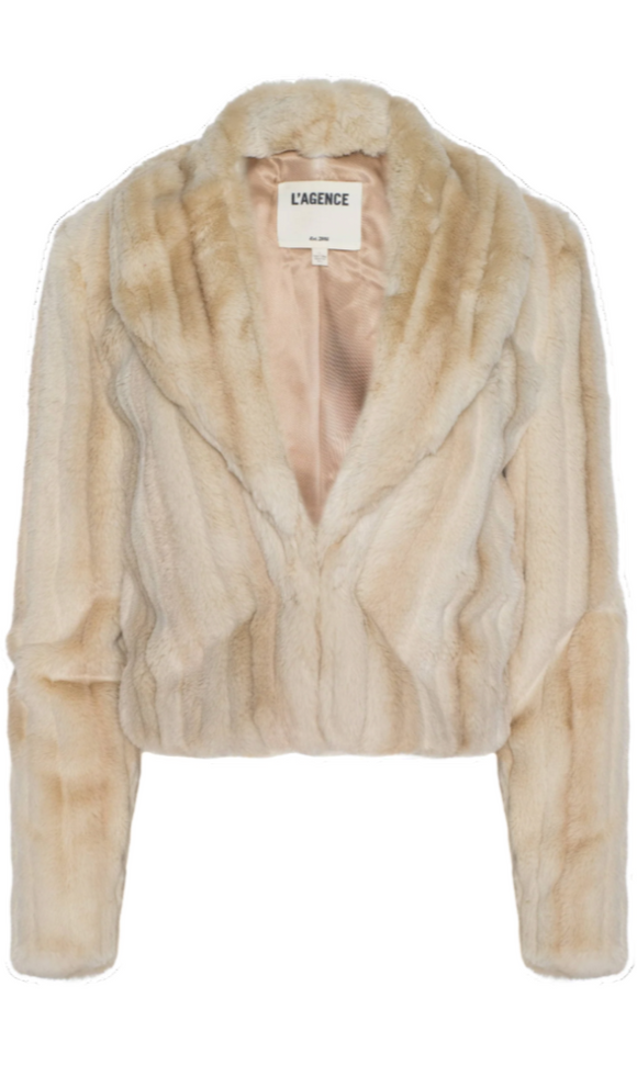 L'AGENCE - Davy Crop Jacket in Latte Striped Fur