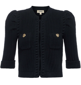 L'AGENCE - Delilah Crop Textured Cardigan in Black/Gold Knot