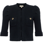 L'AGENCE - Delilah Crop Textured Cardigan in Black/Gold Knot