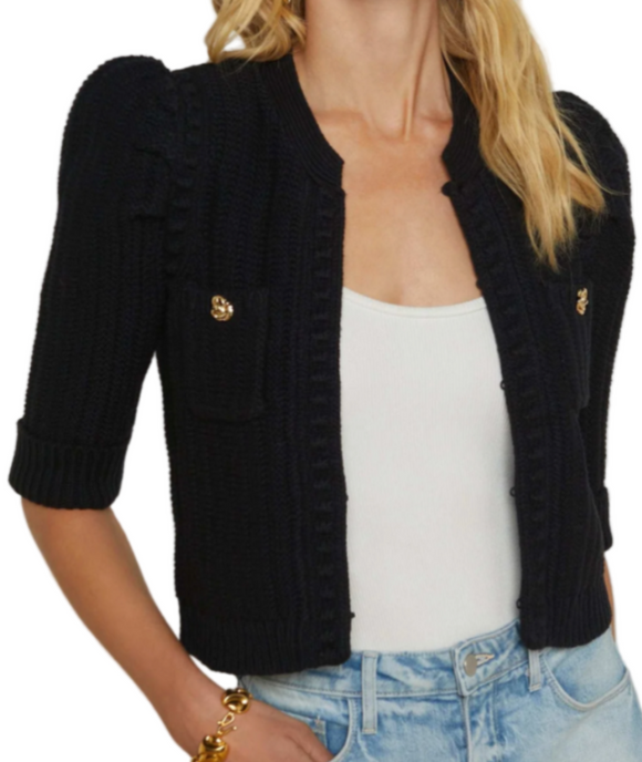 L'AGENCE - Delilah Crop Textured Cardigan in Black/Gold Knot