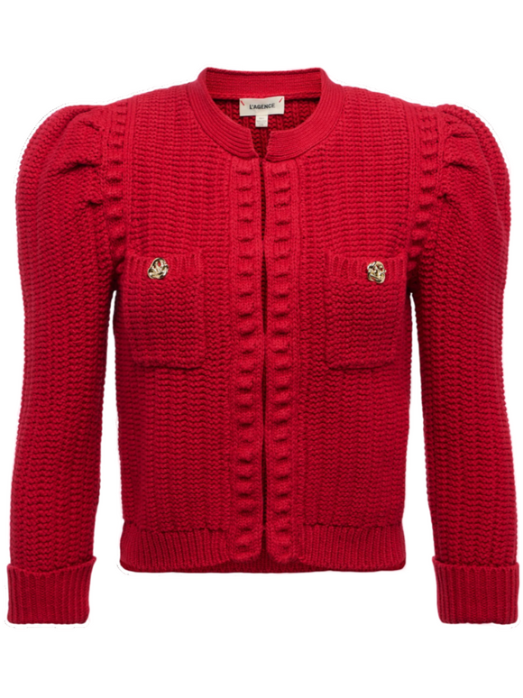 L'AGENCE - Delli Crop Textured Cardigan in Engine Red/Gold