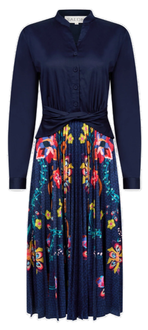 Saloni - Dhyani Dress in Navy/Corsage