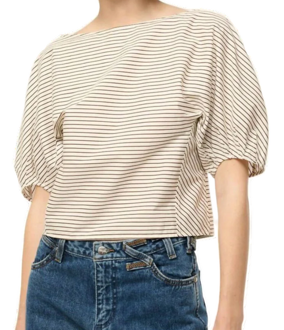 STAUD - Didi Top in Ivory/Dark Oak Micro Stripe
