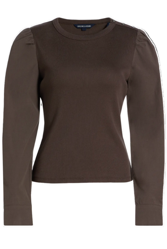 Veronica Beard - Fersia Mixed Media Tee in Dark Umber