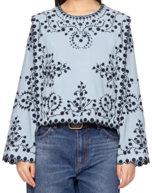 Sea - Frances Embroidery Top in Blue