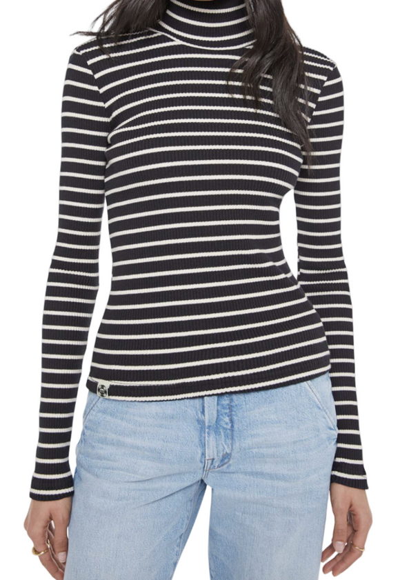 MOTHER - The Long Sleeve Hickey in Black and White Stripe