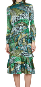 Saloni - Isa Ruffle Dress in Jungle