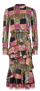 Saloni - Isa Ruffle Dress in Budapest Linae