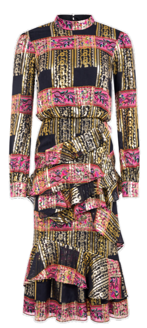 Saloni - Isa Ruffle Dress in Budapest Linae