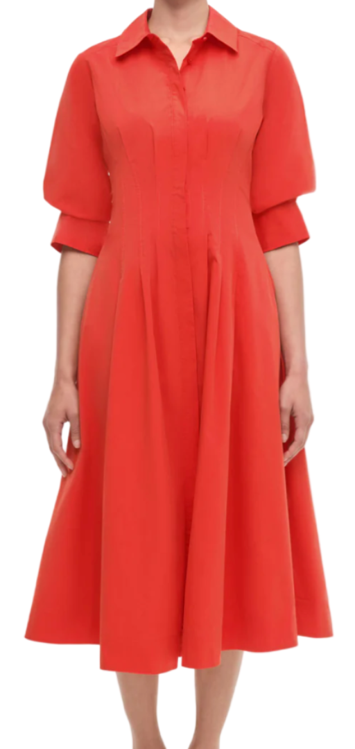 SIMKHAI - Jazz Pintuck Midi Dress in Fiery Red