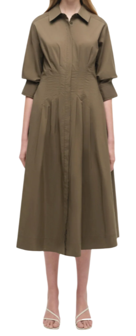 SIMKHAI - Jazz Pintuck Midi Dress in Faded Olive