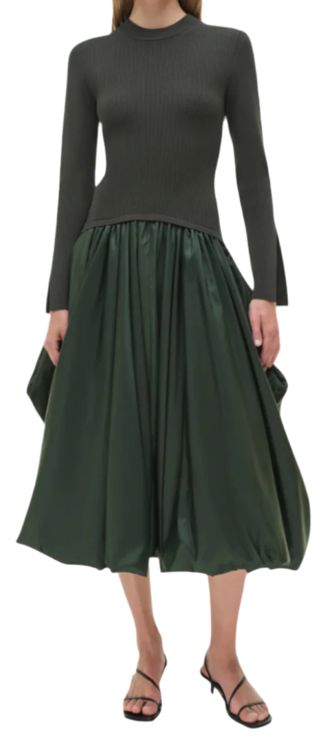 SIMKHAI - Kenlie Mock Neck Midi Dress in Cypress