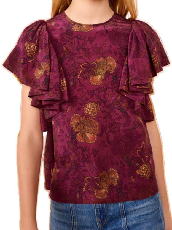 Ulla Johnson - Lena Silk Flutter Sleeve Blouse in Peony