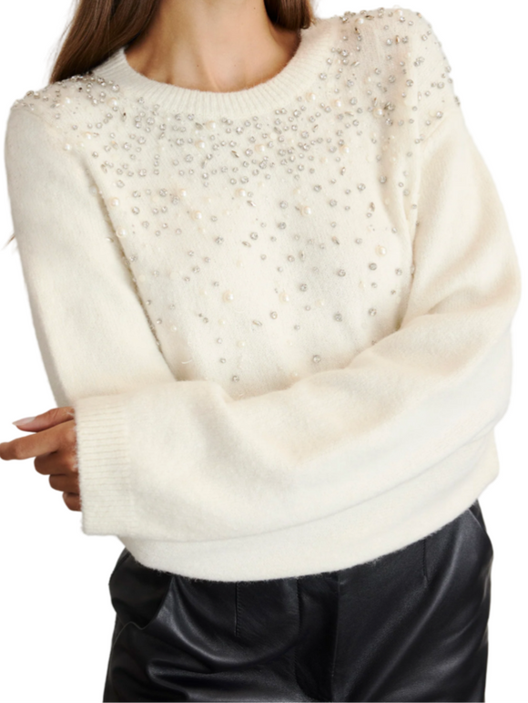 Tanya Taylor - Lexia Embellished Sweater in Cream