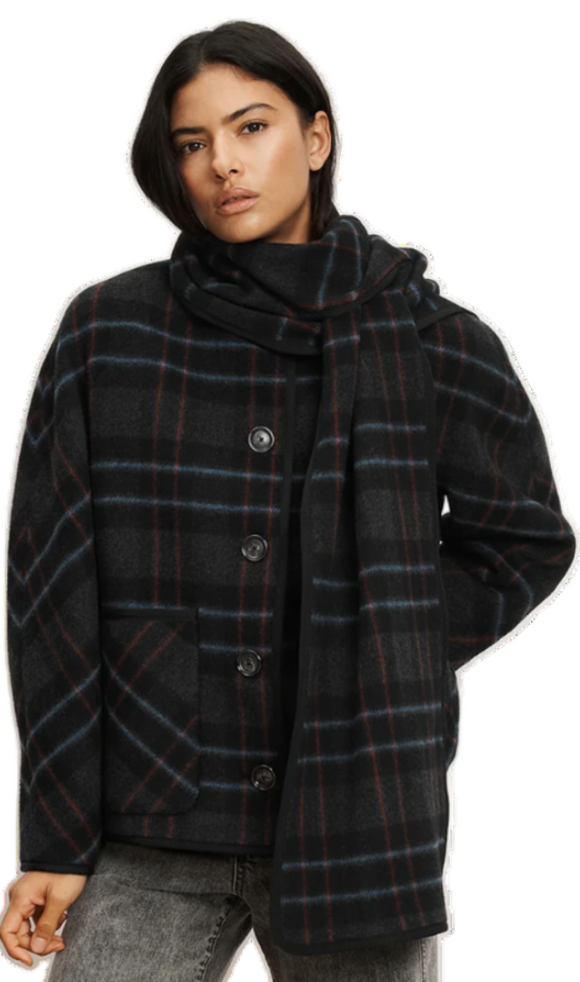 Veronica Beard - Martine Dickey Coat with Scarf in Black Multi