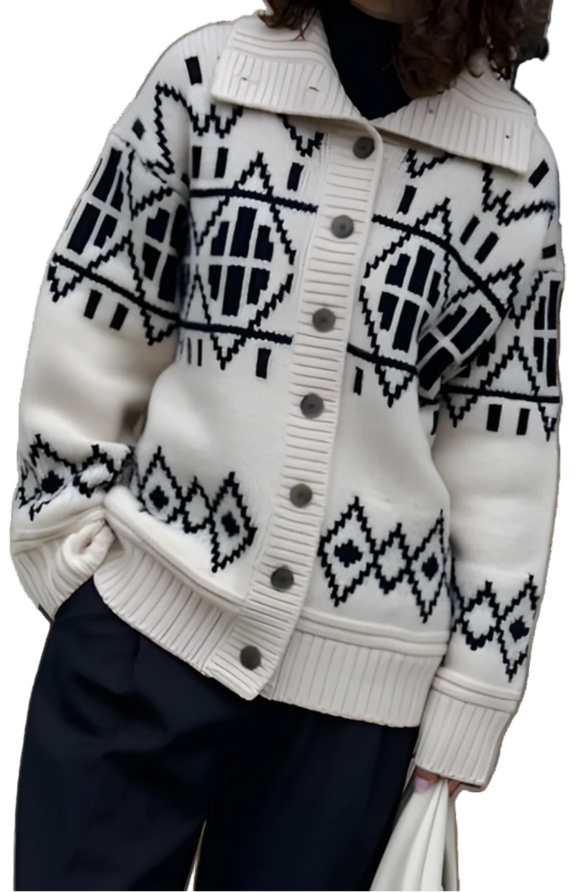White + Warren - Merino Fair Isle Jacket in Ivory Combo