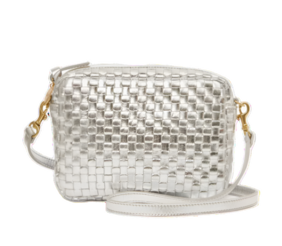 Clare V. - Midi Sac in Silver Specchio Woven Checker