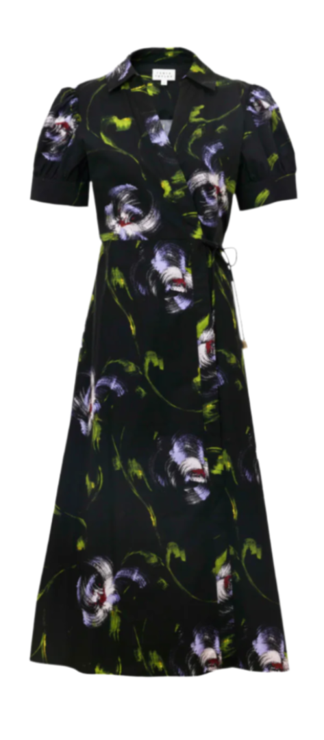 Tanya Taylor - Midi Shivon Dress in Black/Periwinkle Multi