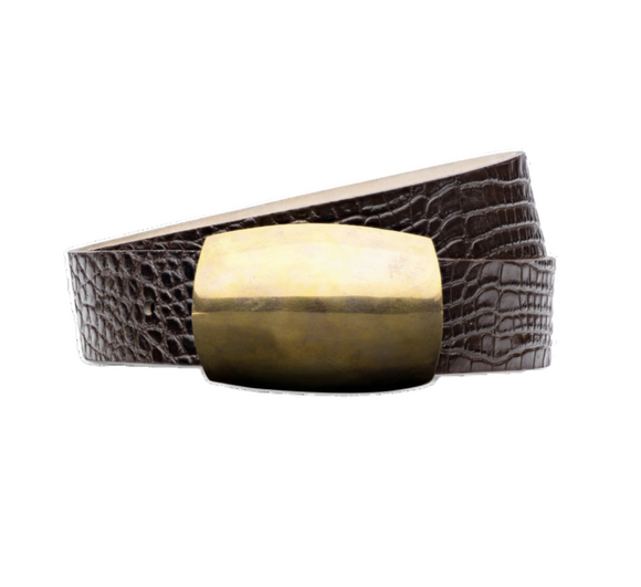 L'AGENCE - Milou Domed Croc Embossed Belt in Chocolate