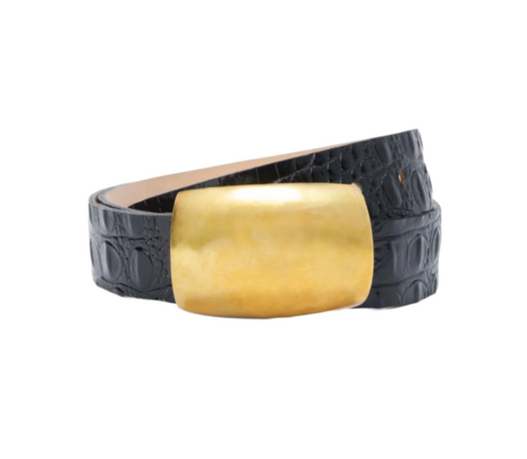 L'AGENCE - Milou Domed Belt in Black Croc Embossed