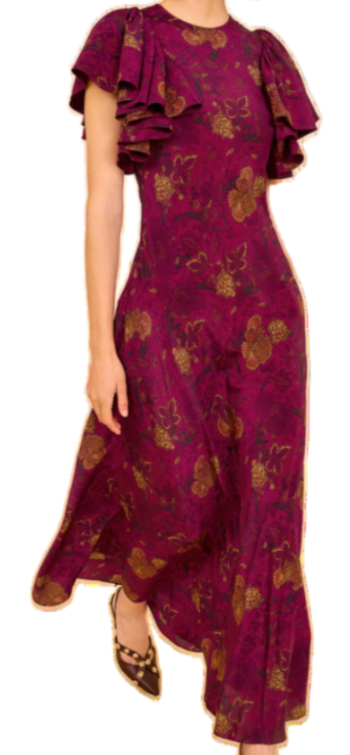 Ulla Johnson - Mariam Silk Flutter Sleeve Dress in Peony