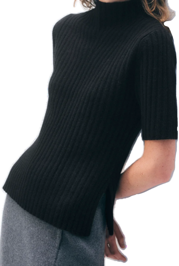 White + Warren - Cashmere Ribbed Mockneck in Black
