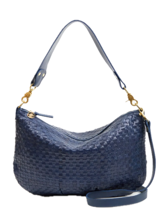 Clare V. - Moyen Messenger in Bleu Marine Woven Checker