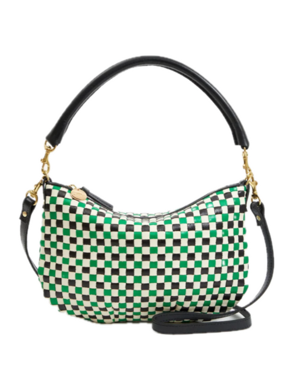 Clare V. - Petit Moyen Messenger in Green Apple Multi Woven Checker
